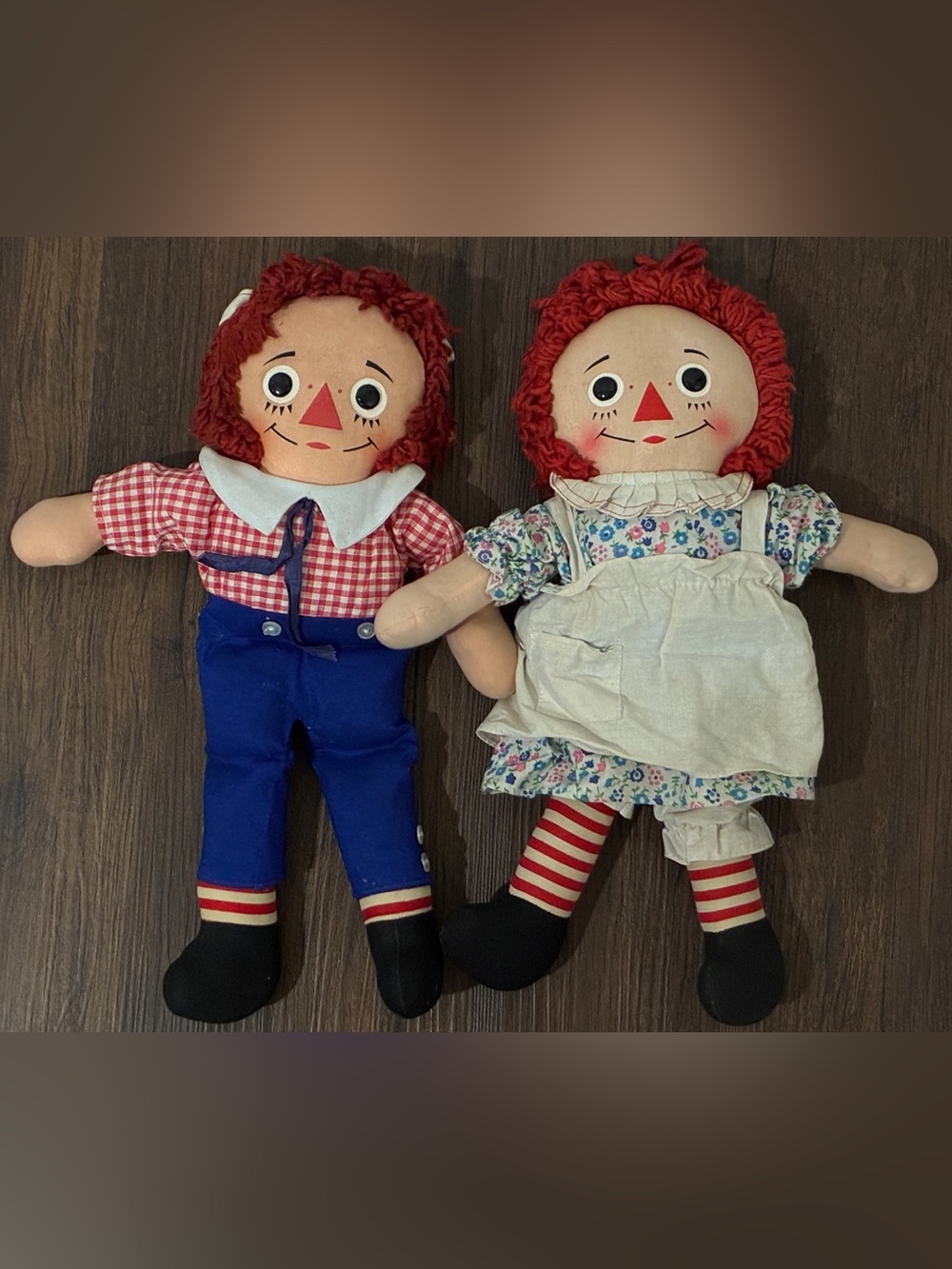 Vintage 1960s Original Knickerbocker Raggedy Ann & Andy Dolls, 16”H